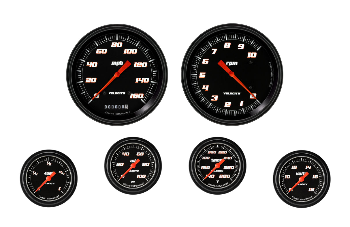 Classic Instruments Velocity Black Six Gauge Set 351 | Classic Instruments