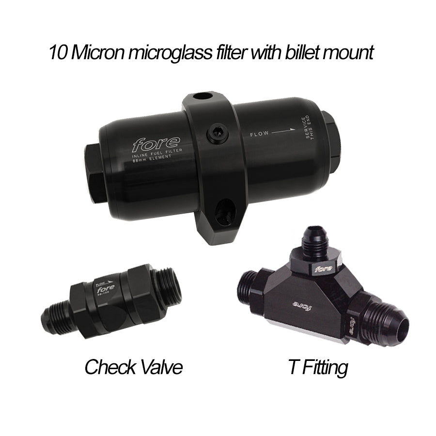 Billet Fuel Filter Assembly with Check Valve and Tee Fitting - Mopar GM Ford FPCM