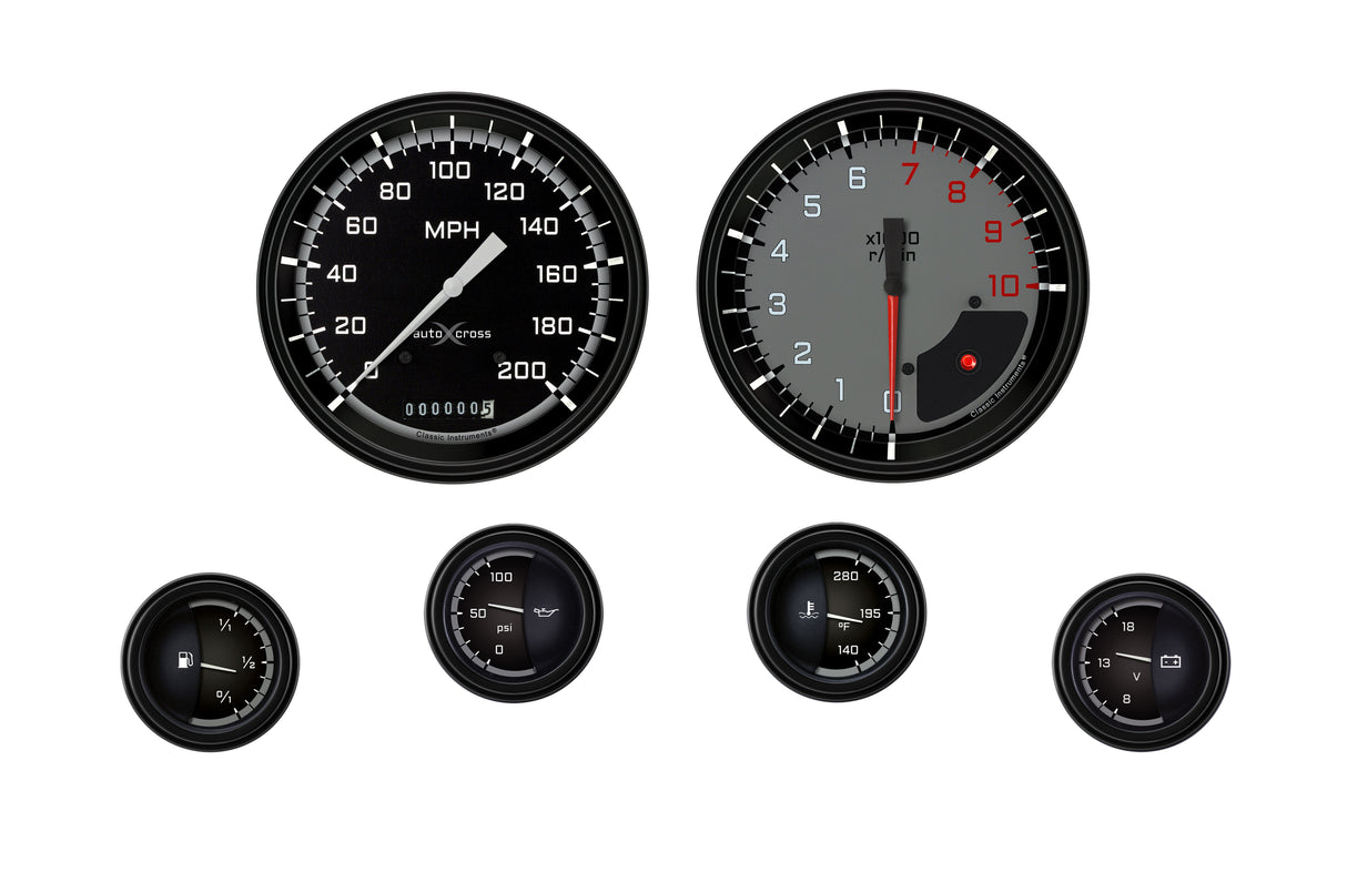Classic Instruments Autocross Gray 6 Gauge Set | Classic Instruments