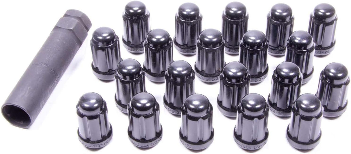 Black 1/2-20 Spline Drive Lug Nuts by Gorilla - Set of 20 with key