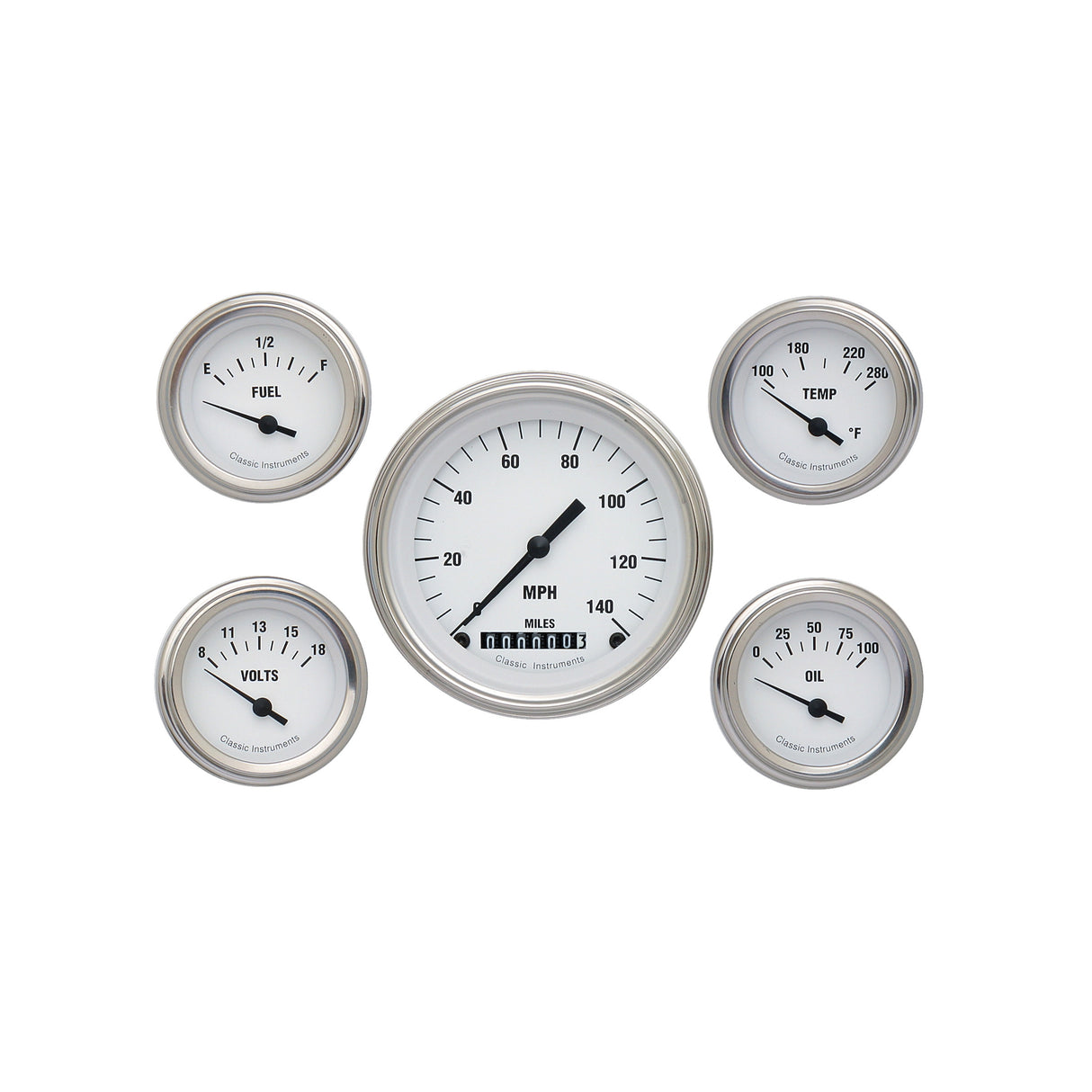 Classic Instruments White Hot Five Gauge Set | Classic Instruments