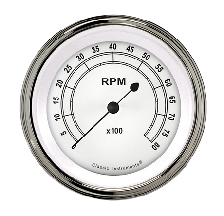 Classic Instruments Classic White 3-3/8" Tachometer Gauge | Classic Instruments