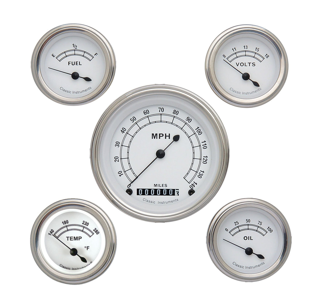Classic Instruments Classic White 5 Gauge Set | Classic Instruments