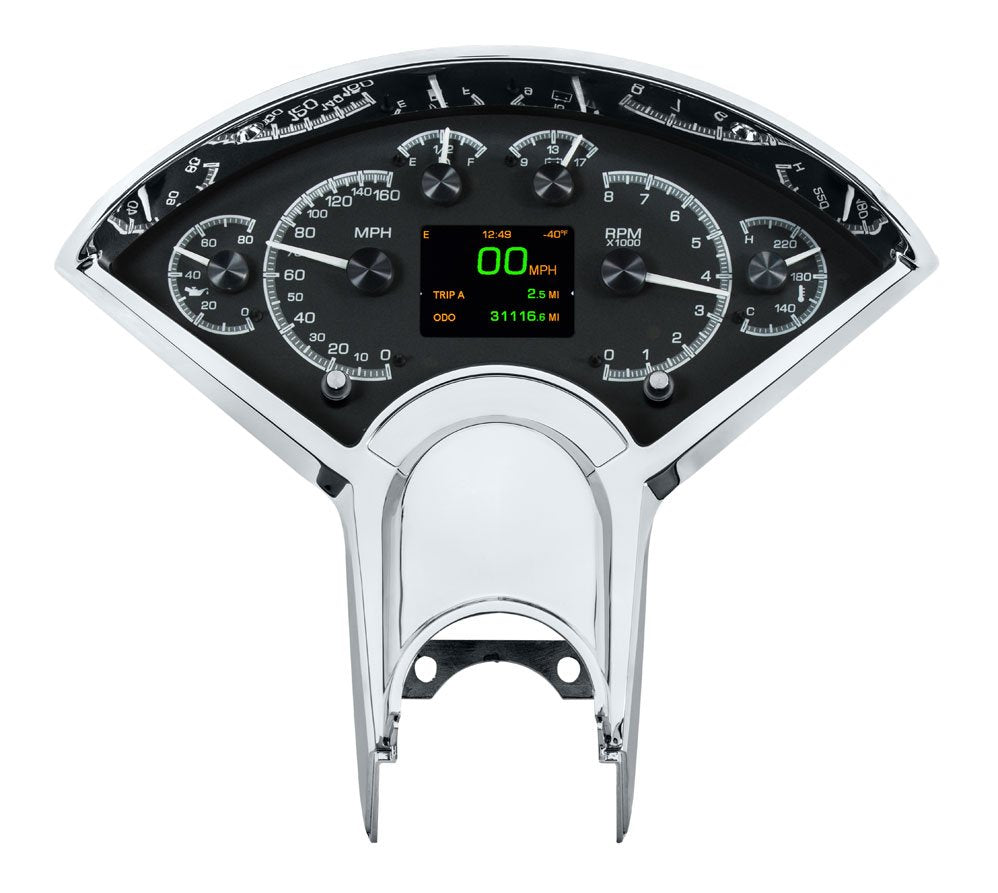 Dakota Digital HDX Gauges for 1955- 56 Chevy Car - HDX-55C showing the Black Alloy background.