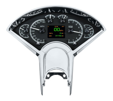Dakota Digital HDX Gauges for 1955- 56 Chevy Car - HDX-55C showing the Black Alloy background.