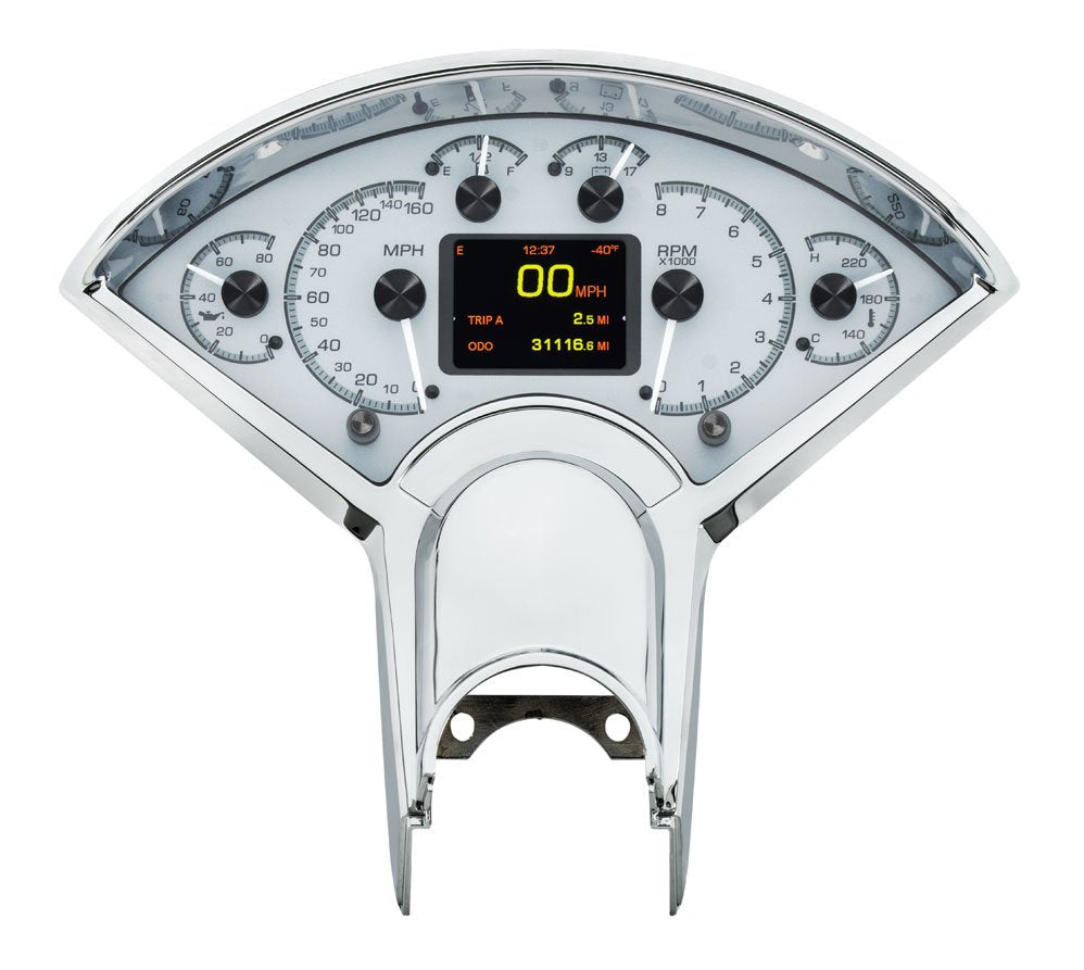Dakota Digital HDX Gauges for 1955- 56 Chevy Car - HDX-55C showing the Silver Alloy background.