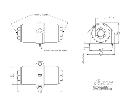 Billet Fuel Filter by Fore Innovations - 10 micron - 88mm - AN