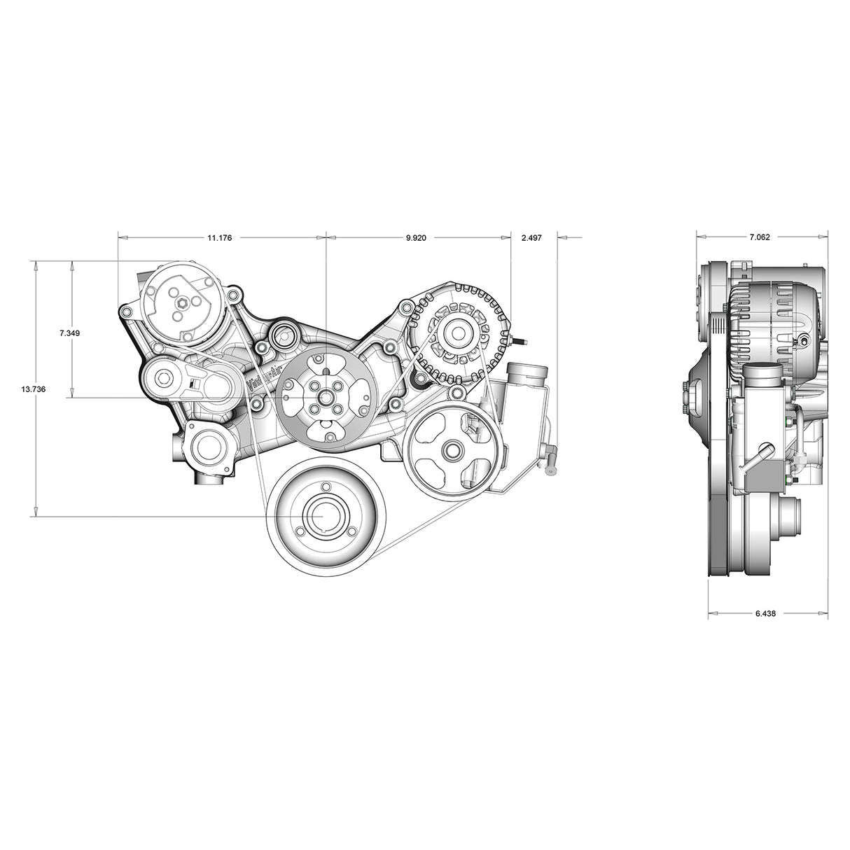 Vintage Air LT1 Gen V Accessory Drive System - AC Power Steering Alternator - Serpentine