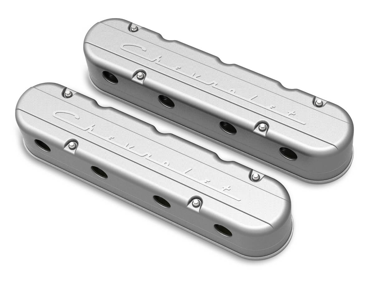 Holley 2 Piece "Chevrolet" Script LS Valve Covers - Hidden Coils