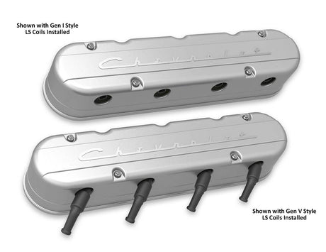 Holley 2 Piece "Chevrolet" Script LS Valve Covers - Hidden Coils
